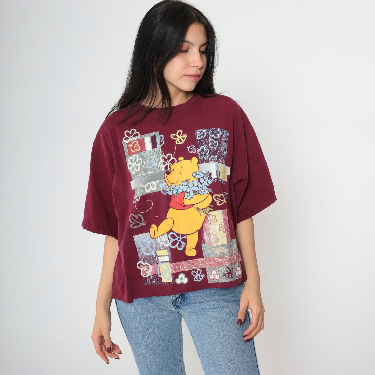 90s Winnie the Pooh Disney T-Shirt Burgundy Graphic Cutoff Plus Size XXL
