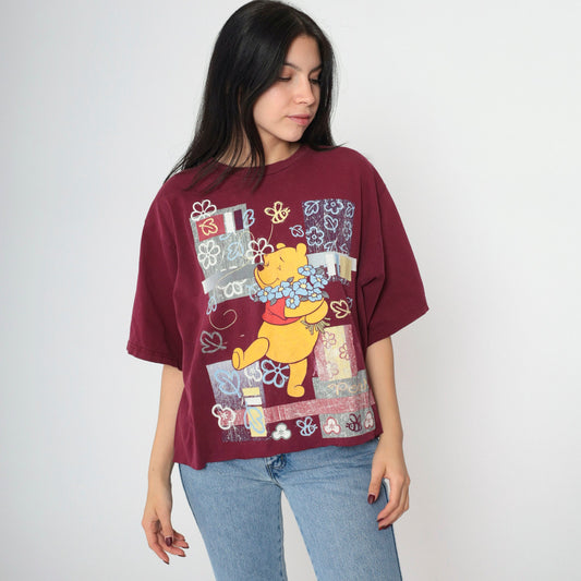 90s Winnie the Pooh Disney T-Shirt Burgundy Graphic Cutoff Plus Size XXL