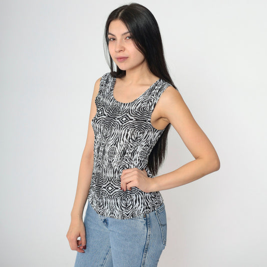 Y2K Geometric Popcorn Texture Tank Top Psychedelic Op Art Print Small Medium