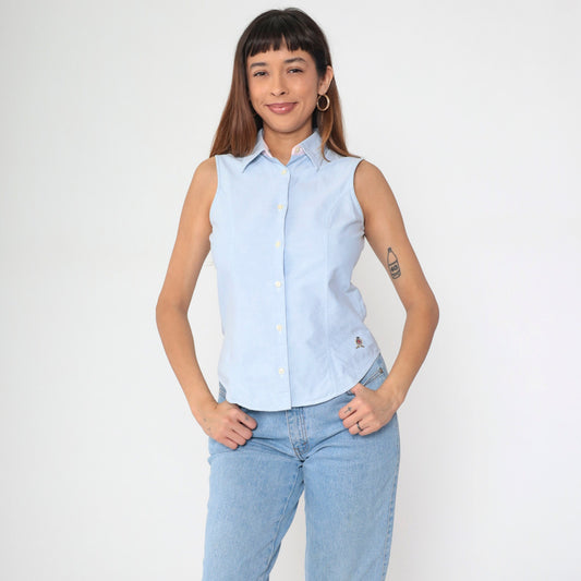 Tommy Hilfiger Y2K Light Blue Sleeveless Button-Up Blouse Small 4