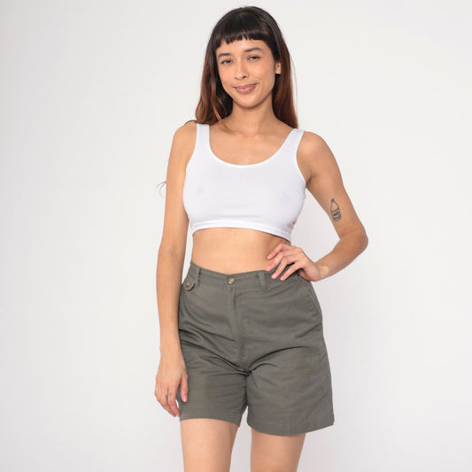 00s Taupe High-Waisted Trouser Shorts Cotton Blend W32 Medium