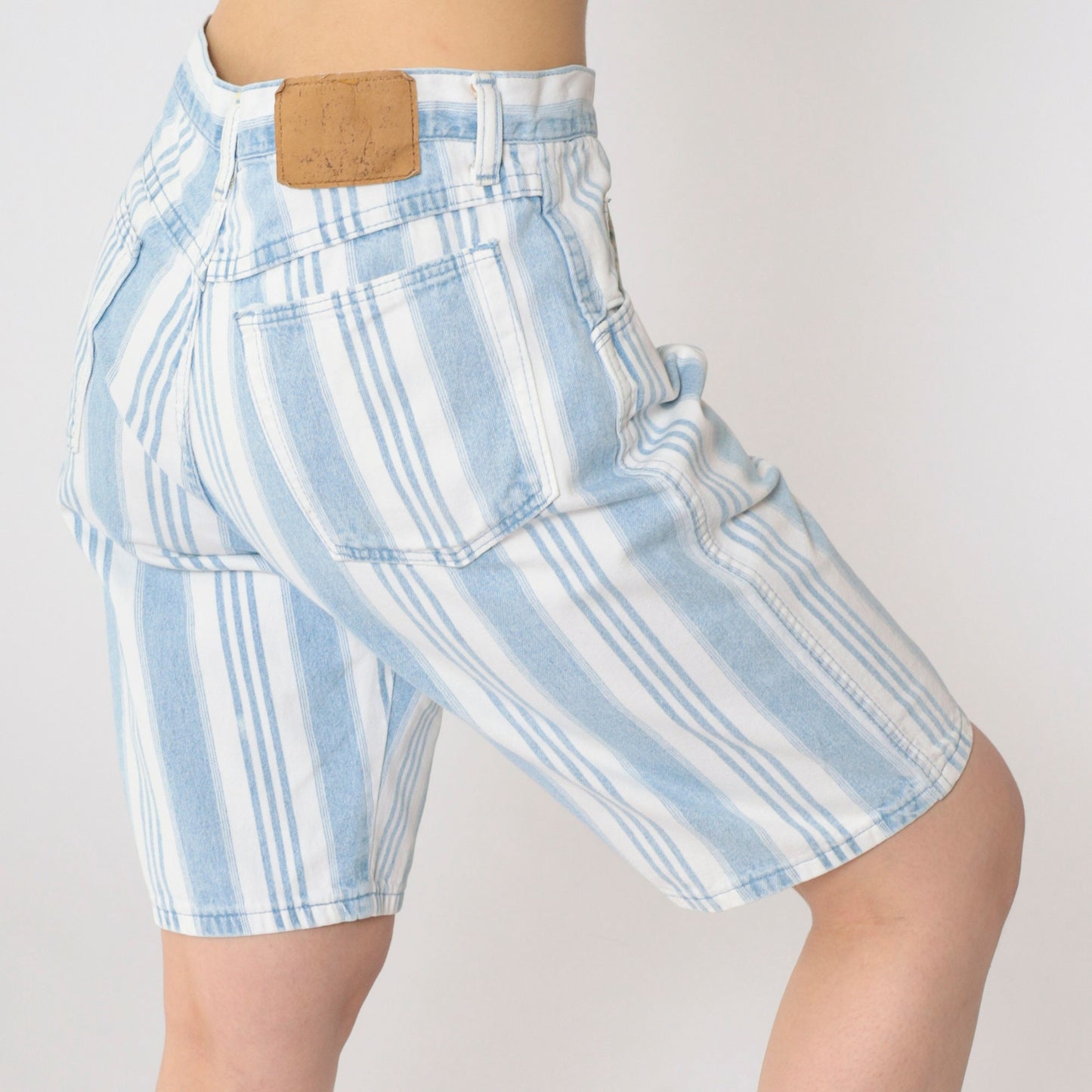 90s Wrangler Striped Denim Shorts High Waist Light Blue White Medium 31