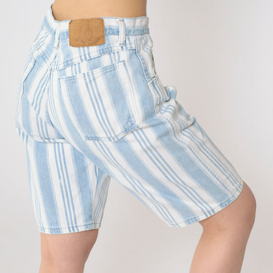 90s Wrangler Striped Denim Shorts High Waist Light Blue White Medium 31