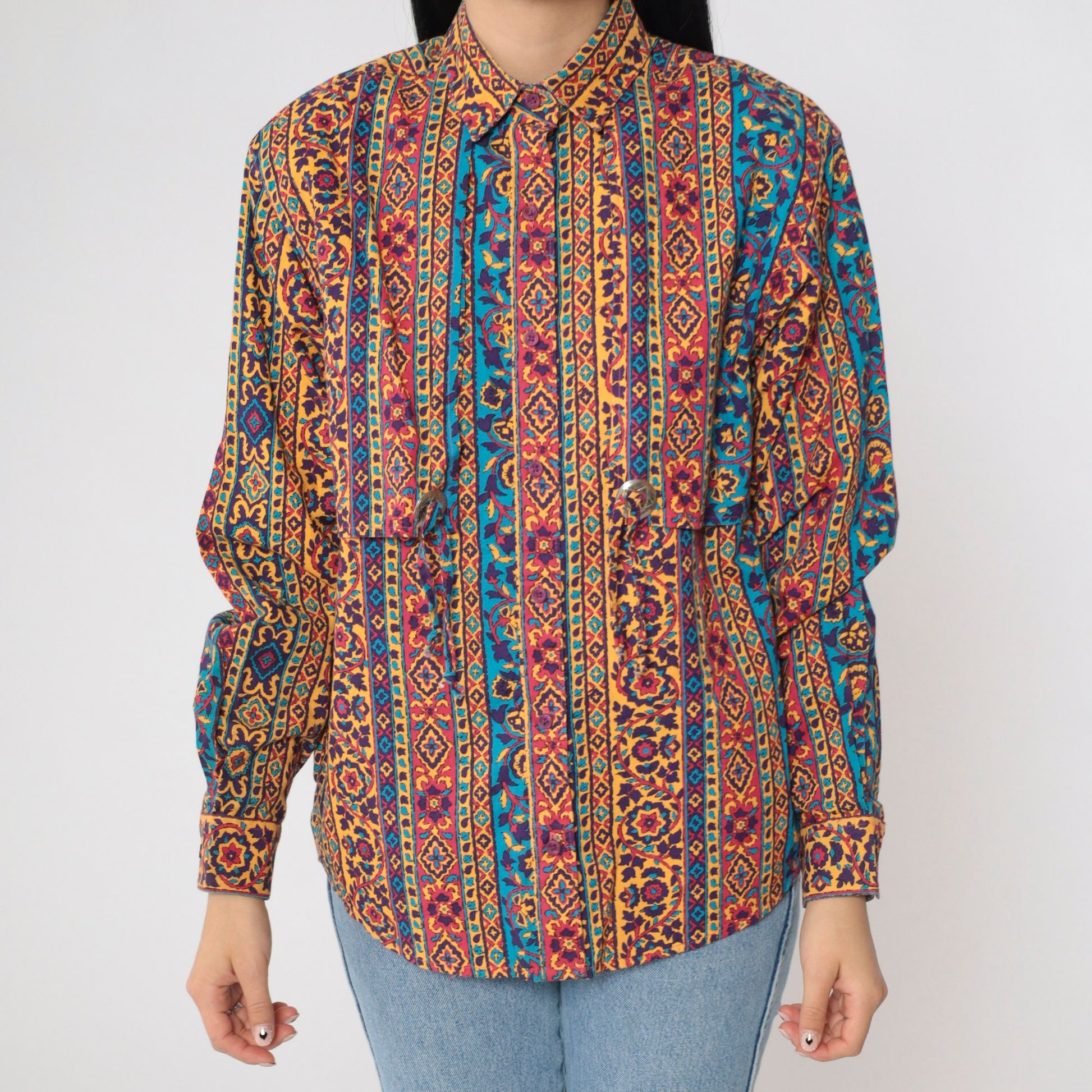 90s Frontier Series Western Floral Button Up Shirt Concho Medium