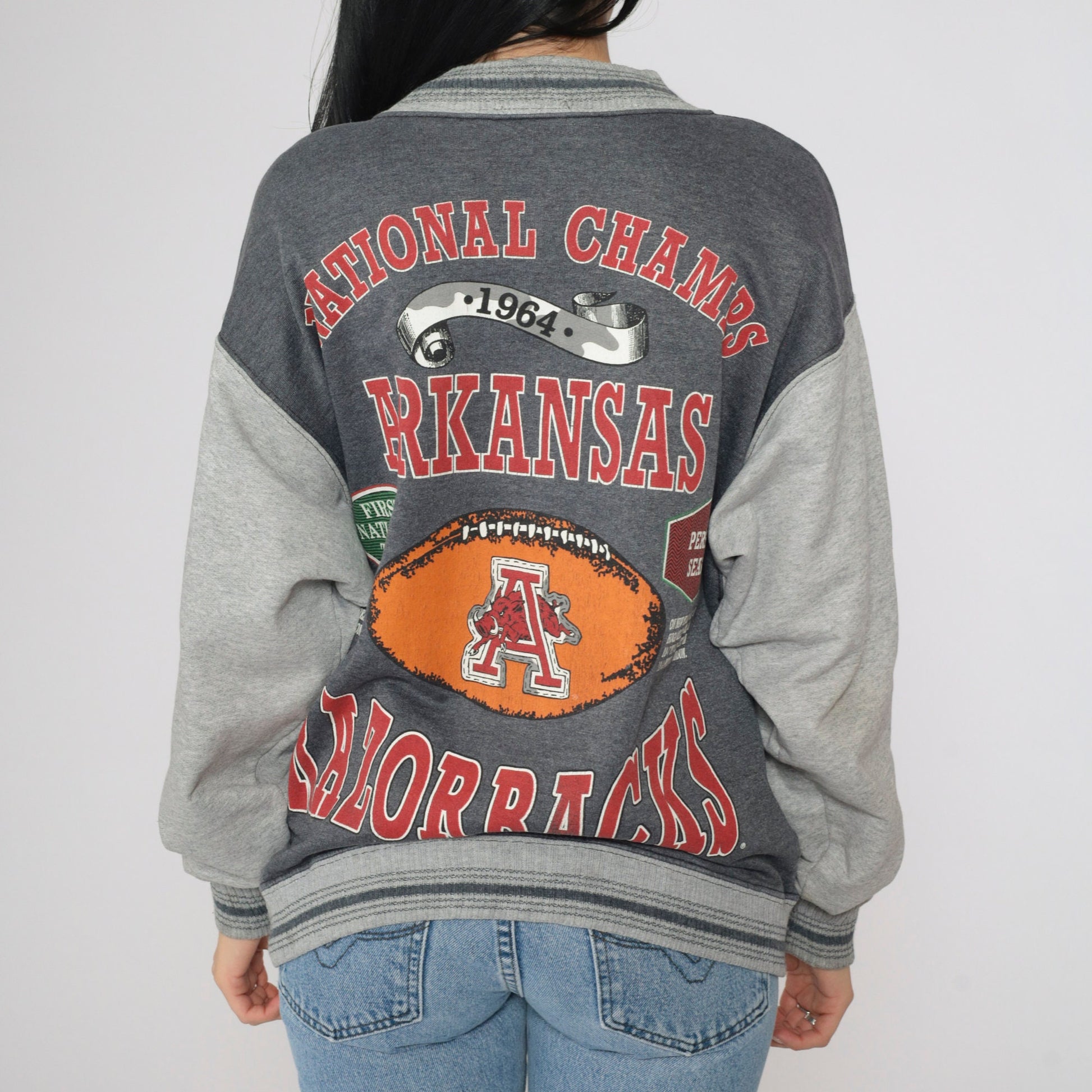 90s Arkansas Razorbacks National Champs Snap Jacket Grey Colorblock Large
