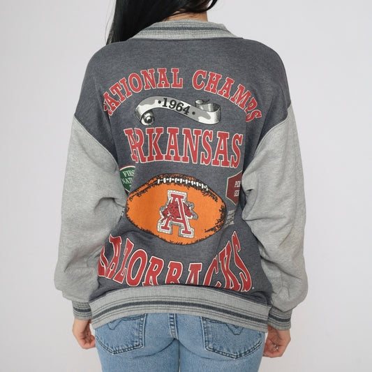 90s Arkansas Razorbacks National Champs Snap Jacket Grey Colorblock Large