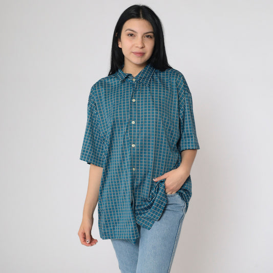 Gap Y2K Blue Houndstooth Button-Up Shirt Men's Extra Large XL