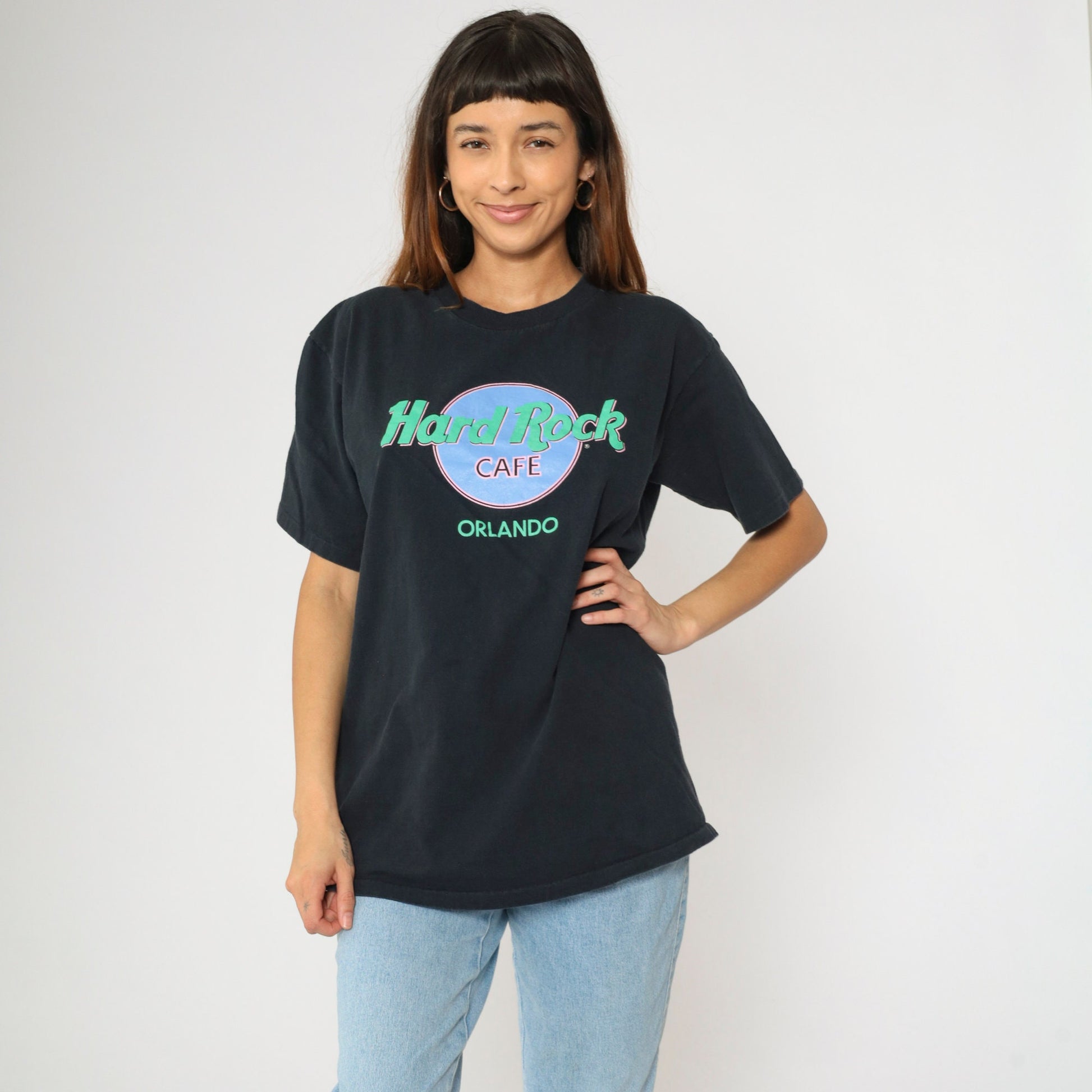 90s Hard Rock Cafe Orlando Florida Graphic T-Shirt Black Cotton Large