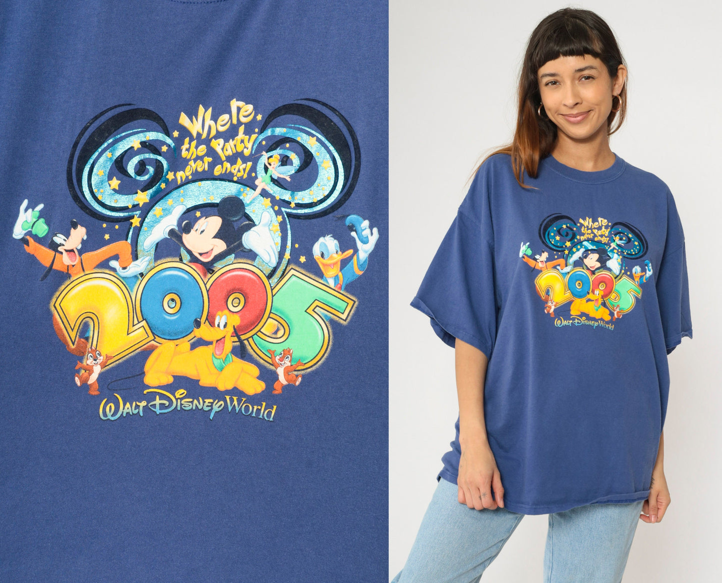 00s Walt Disney World Mickey Mouse Goofy Donald Duck Pluto Graphic Tee Blue Extra Extra Large XXL
