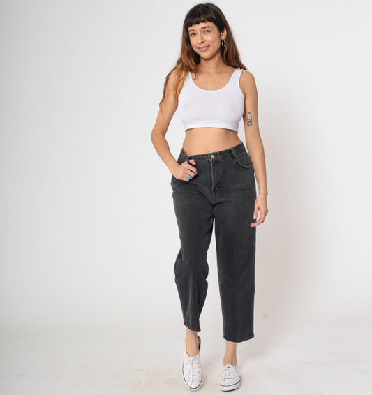 90s Gitano Black Denim High-Rise Tapered Mom Jeans Medium 31
