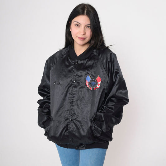 90s AFL-CIO Iron Workers Union Satin Bomber Jacket Black XXL