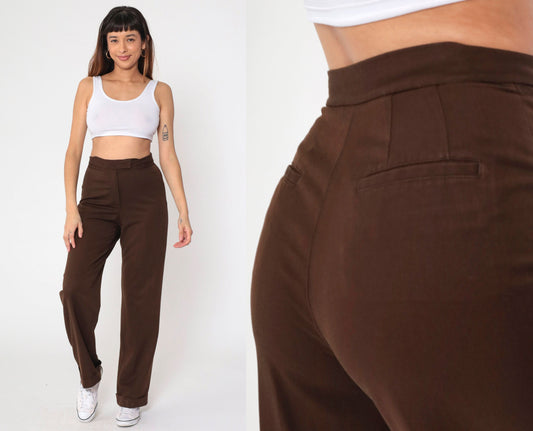 00s Liz Claiborne Brown High-Waisted Cuffed Straight Trousers Small 4