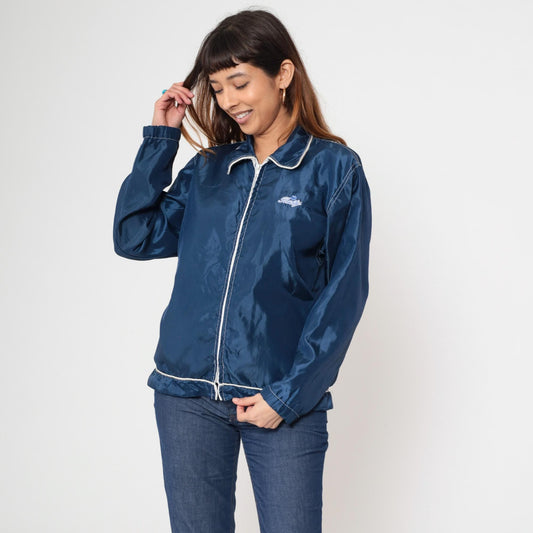 Y2K Rusty Windbreaker Jacket Navy Blue Zip Up Surfer Large L