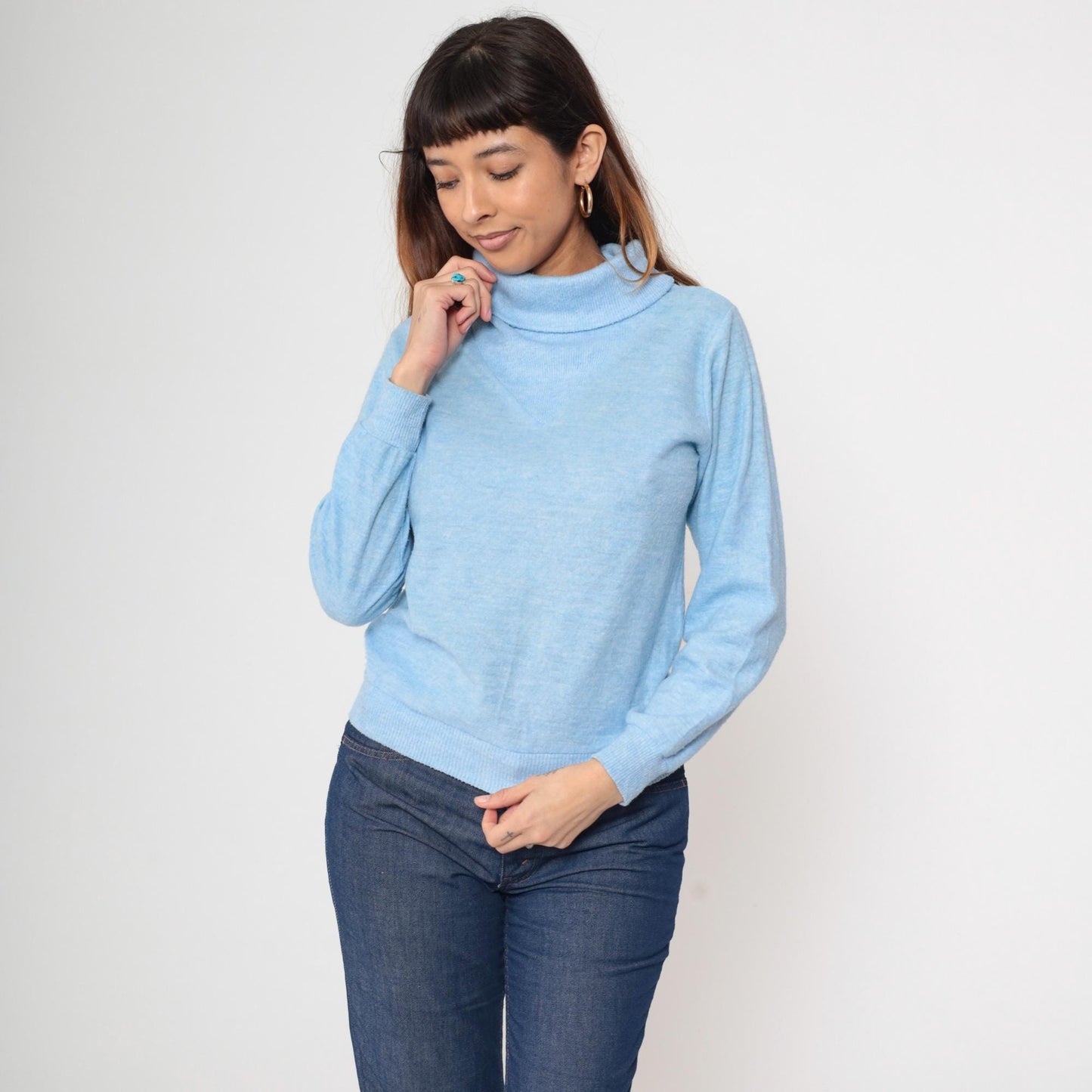 80s Baby Blue Turtleneck Sweatshirt Ski Modes Slouchy Small Medium