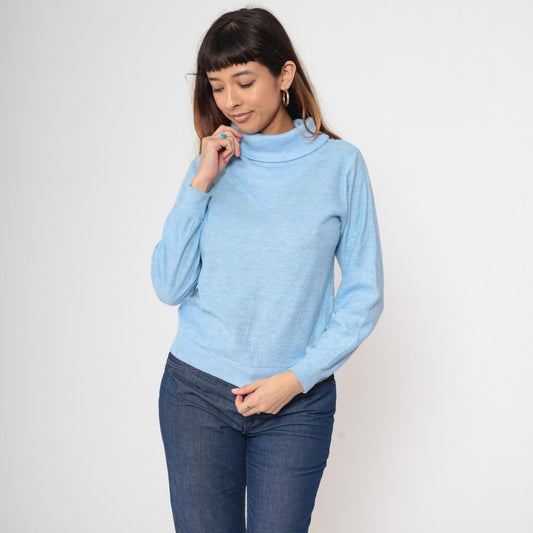 80s Baby Blue Turtleneck Sweatshirt Ski Modes Slouchy Small Medium