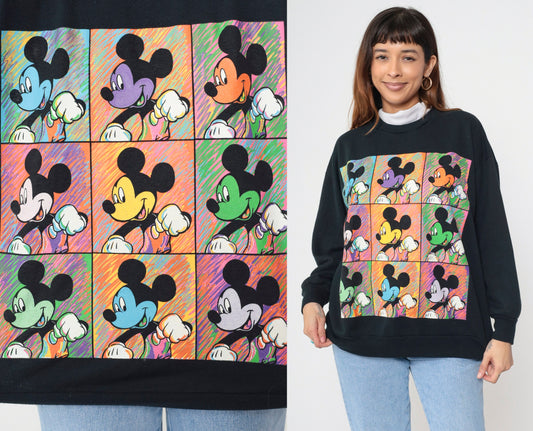 90s Mickey Mouse Turtleneck Sweatshirt Black Disney Embroidered Large