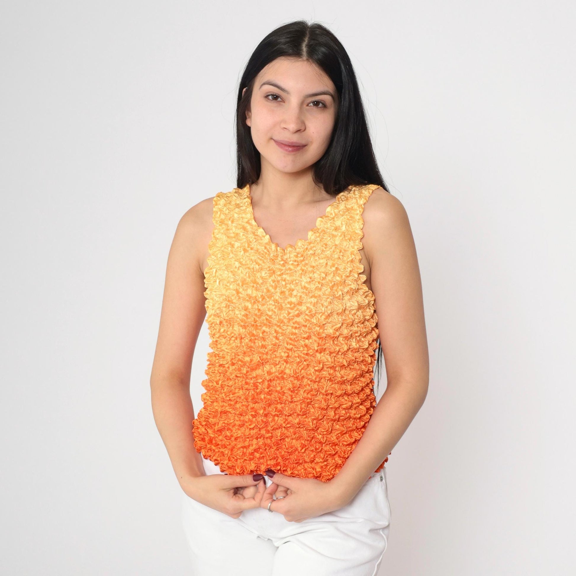 Y2K Ombre Popcorn Texture Tank Top Orange Gradient Stretchy Small Medium