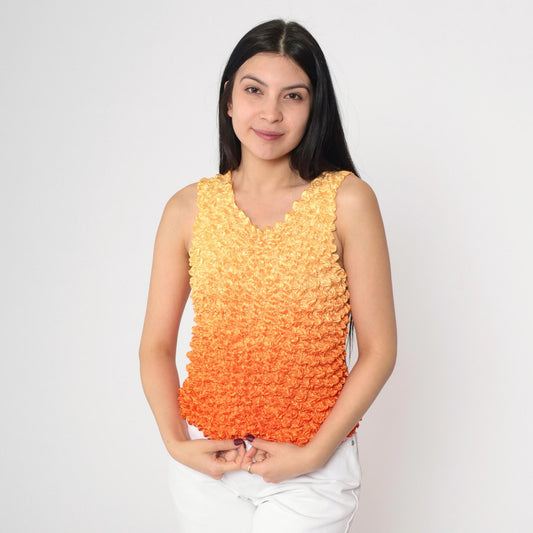 Y2K Ombre Popcorn Texture Tank Top Orange Gradient Stretchy Small Medium