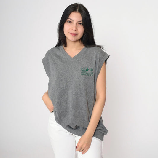00s USF University of San Francisco Grey Knit Vest Pullover Large L