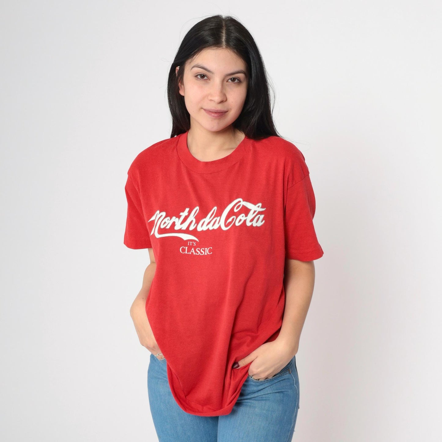 90s North daCola North Dakota Graphic T-Shirt Faded Red Medium
