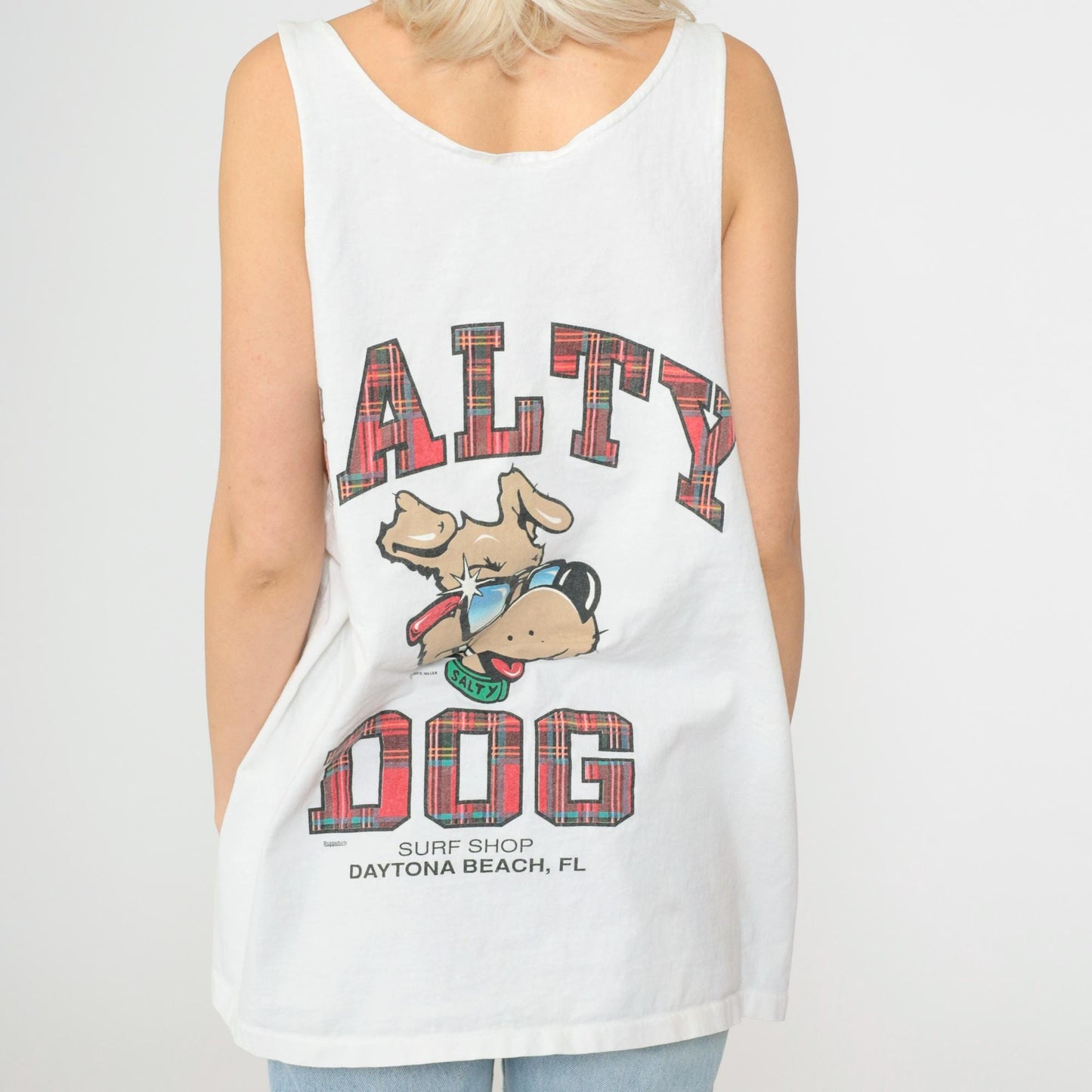 90s Salty Dog Surf Shop Tank Top Daytona Beach Florida Graphic White Extra Large XL