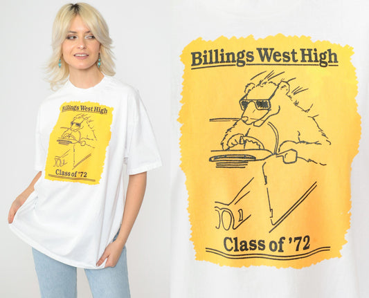 90s Billings West High School Class of '72 Reunion Bear Graphic Tee White Large