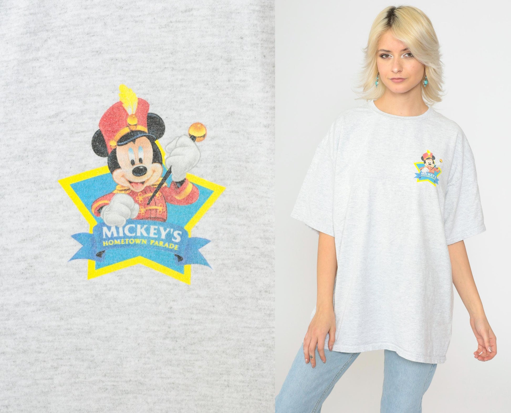 90s Mickey's Hometown Parade Tour 1999 Disney Graphic Tee Heather Grey Extra Large XL