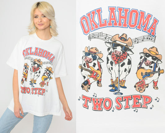 90s Oklahoma Two Step Country Cow Band Graphic Tee Cotton Extra Large