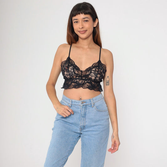 90s Victoria's Secret Black Lace Crop Cami Spaghetti Strap Medium