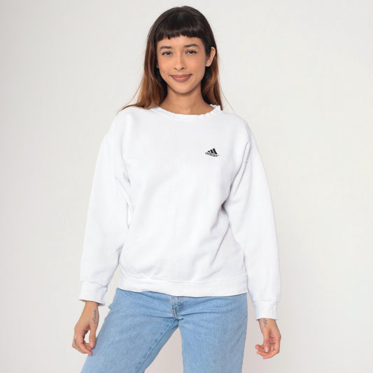 90s Adidas White Embroidered Logo Crewneck Sweatshirt Small