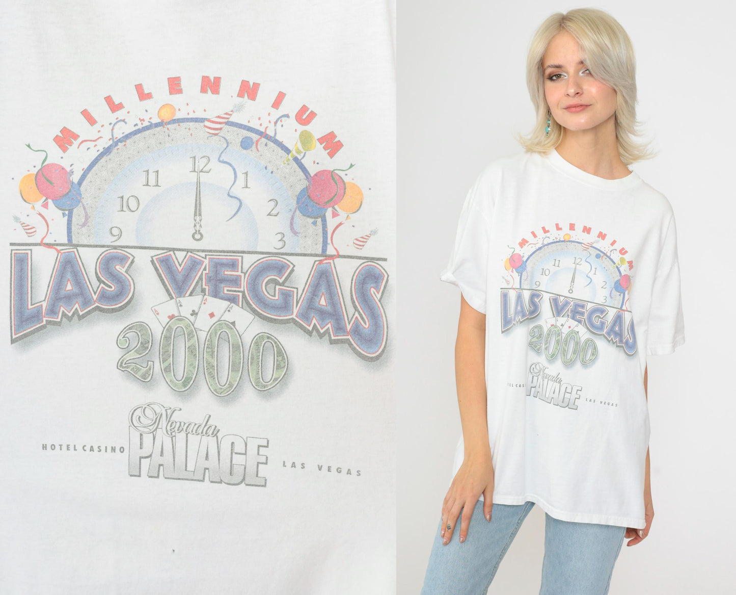 Y2K Las Vegas Nevada Palace Millennium Graphic T-Shirt 00s Large
