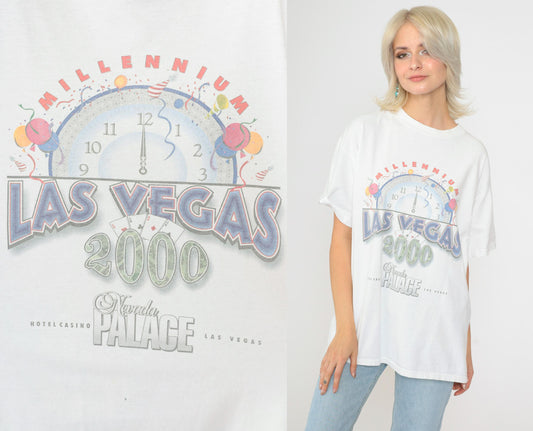 Y2K Las Vegas Nevada Palace Millennium Graphic T-Shirt 00s Large