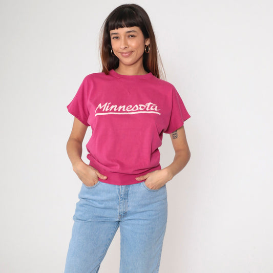 80s Minnesota Collegiate Pacific Graphic T-Shirt Hot Pink Small