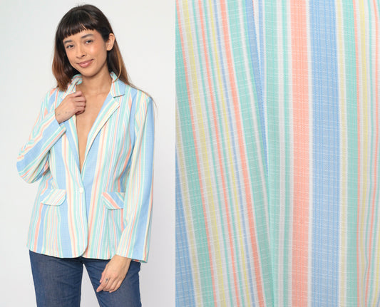 70s Beeline Fashions Pastel Striped Blazer Notched Collar Medium