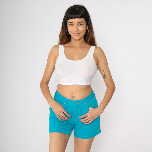 90s Guess Turquoise Denim Shorts Mid Rise Small 30