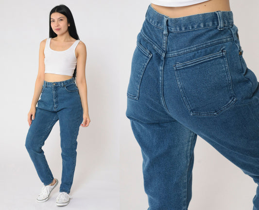 90s Forenza High Waist Tapered Jeans Blue Stretch Denim Small