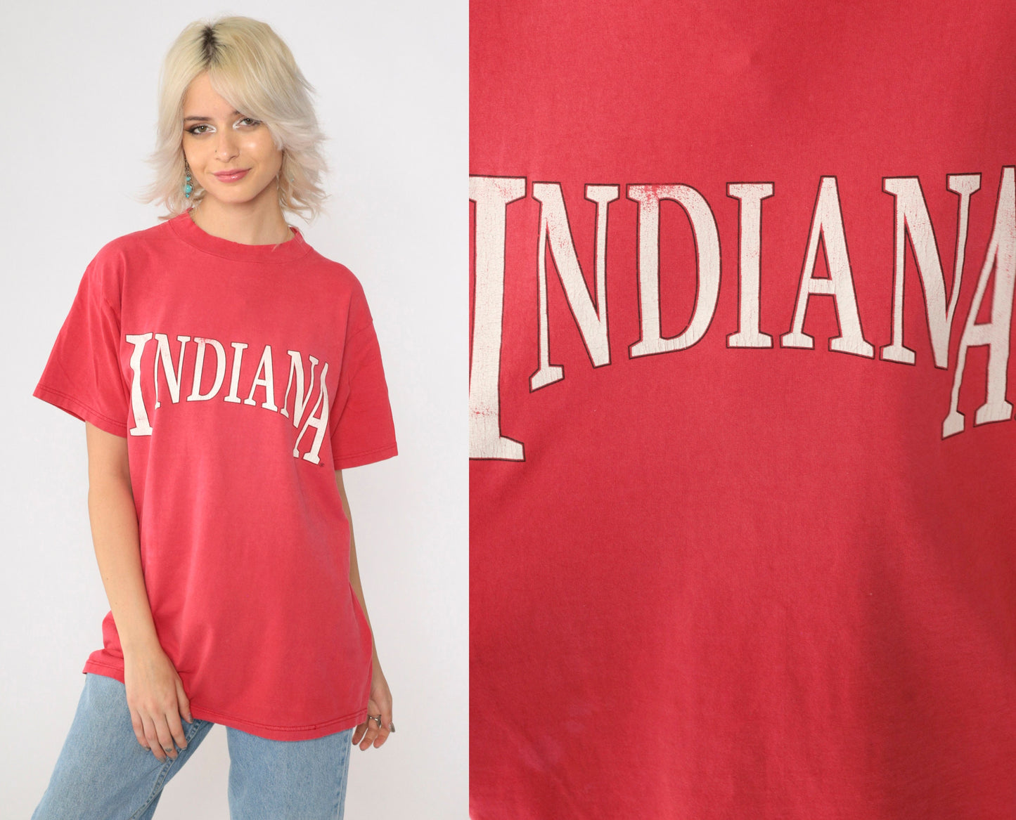 90s Indiana Graphic T-Shirt Faded Red Destination Tee Medium
