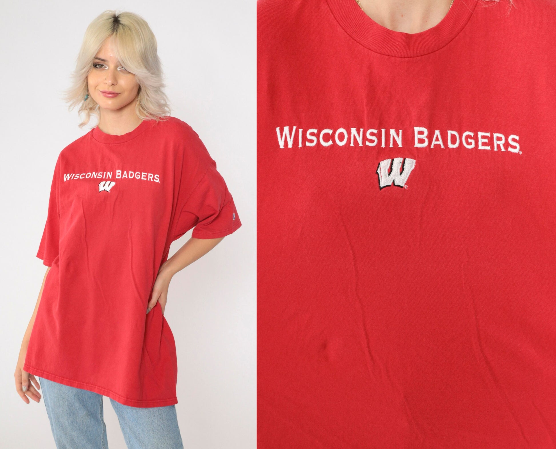 90s Champion Wisconsin Badgers Graphic T-Shirt Red Cotton Extra Large