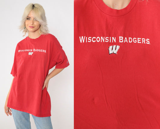 90s Champion Wisconsin Badgers Graphic T-Shirt Red Cotton Extra Large