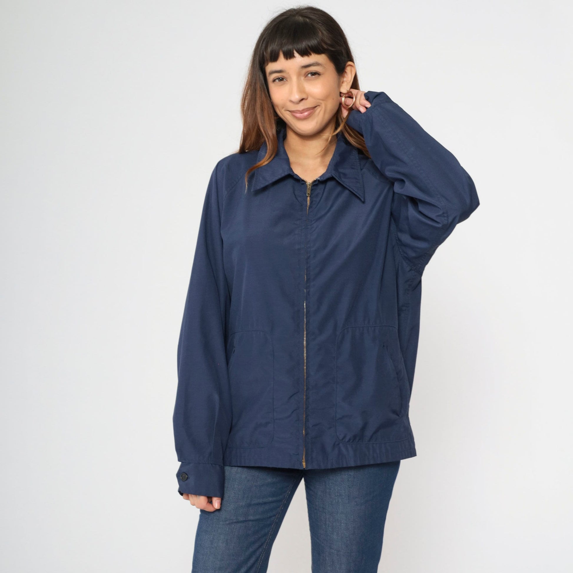 70s McGregor Drizzler Windbreaker Navy Zip Jacket Pointed Collar Extra Large