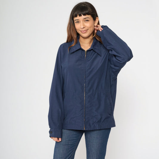 70s McGregor Drizzler Windbreaker Navy Zip Jacket Pointed Collar Extra Large