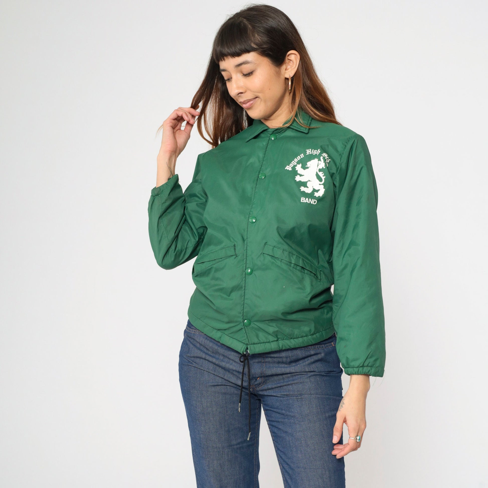 70s Payson High School Band Windbreaker Green Nylon Fleece Lined Youth Large
