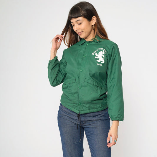 70s Payson High School Band Windbreaker Green Nylon Fleece Lined Youth Large