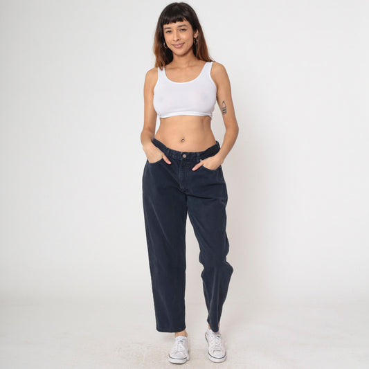 00s Calvin Klein Black High-Waisted Mom Jeans Tapered Leg Large 34