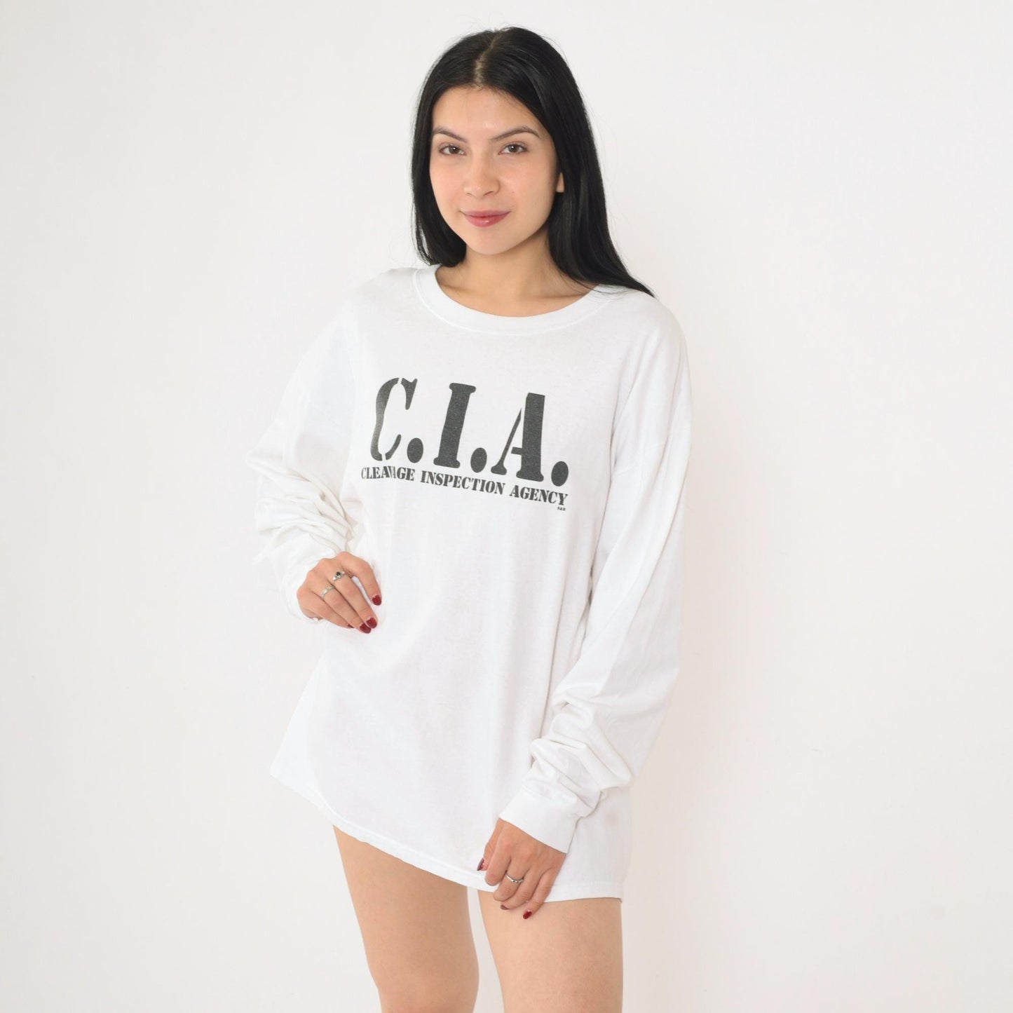 00s Steve & Barry's C.I.A. Cleavage Inspection Agency Long Sleeve Tee White Extra Large XL