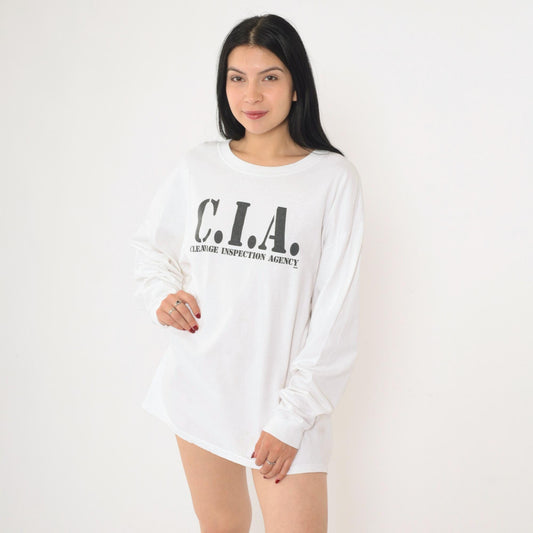 00s Steve & Barry's C.I.A. Cleavage Inspection Agency Long Sleeve Tee White Extra Large XL