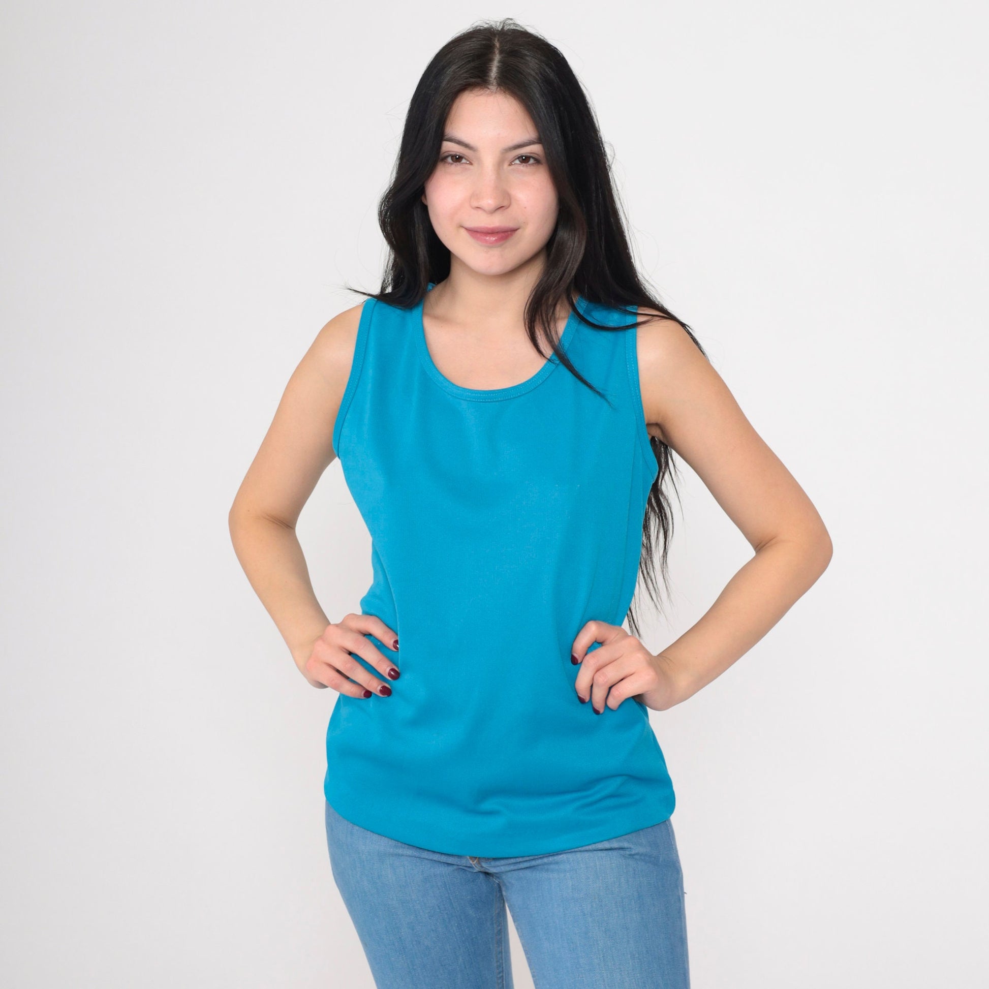 70s Sears Tank Top Bright Blue Scoop Neck Sleeveless Small S