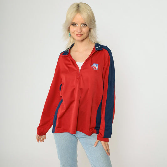 90s Nike US Ski Team Long Sleeve Quarter Zip Mock Neck Red Large