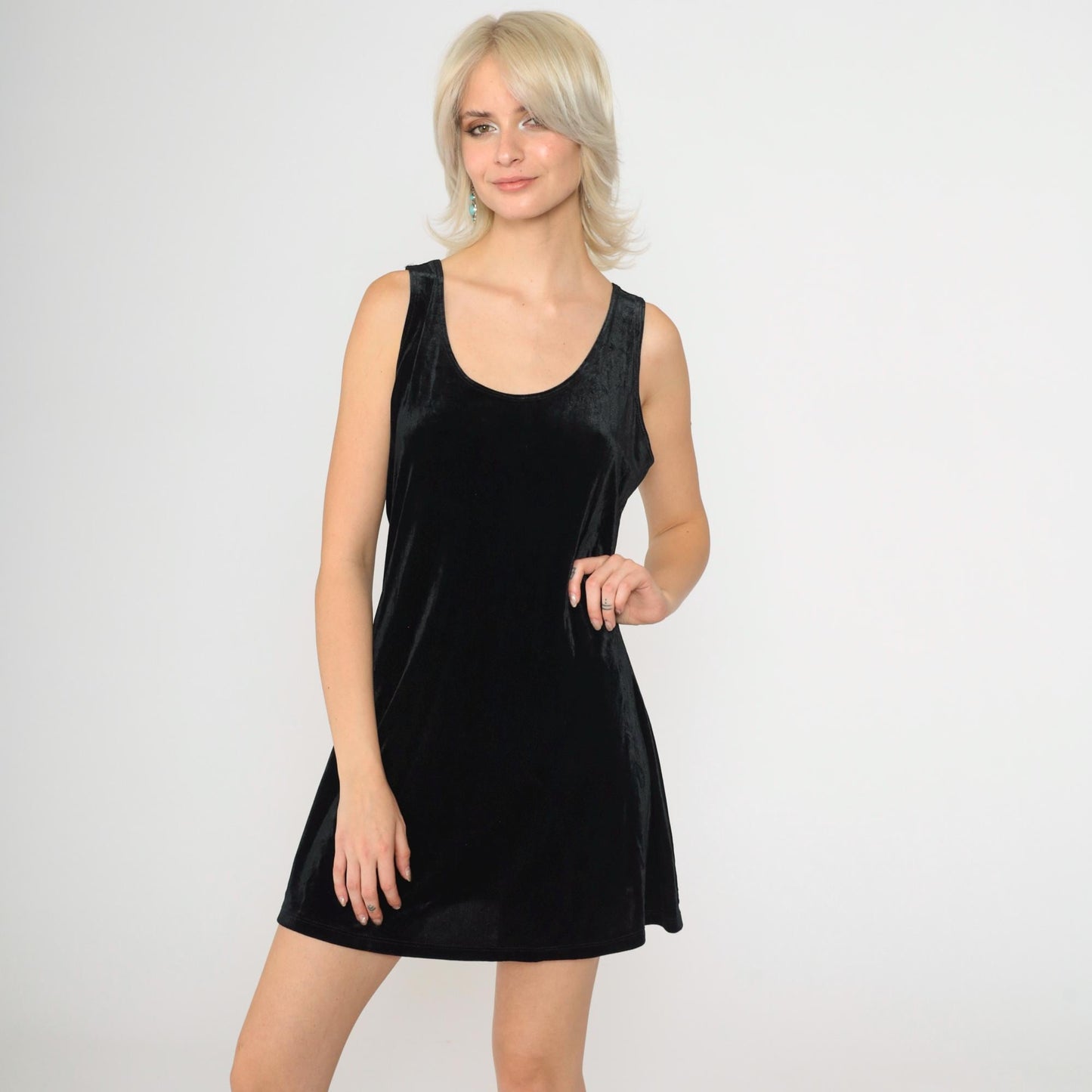 90s Charlotte Russe Black Velvet Mini Dress Scoop Neck Sleeveless Medium