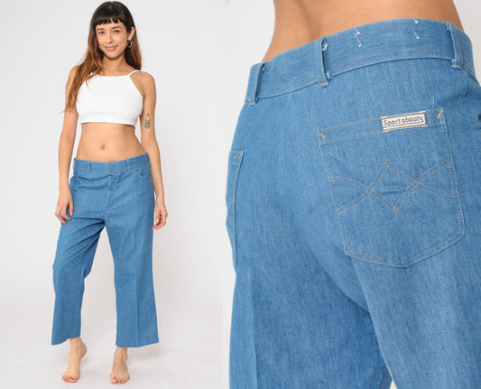 80s Sport Abouts High Waist Straight Leg Cropped Jeans Blue Denim 34x26